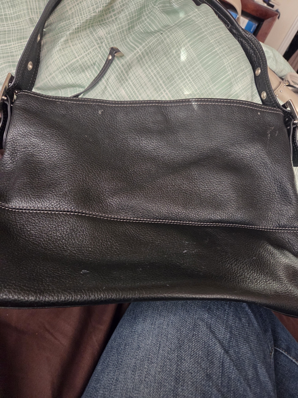Alfani Black Pebble Leather Shoulder Bag